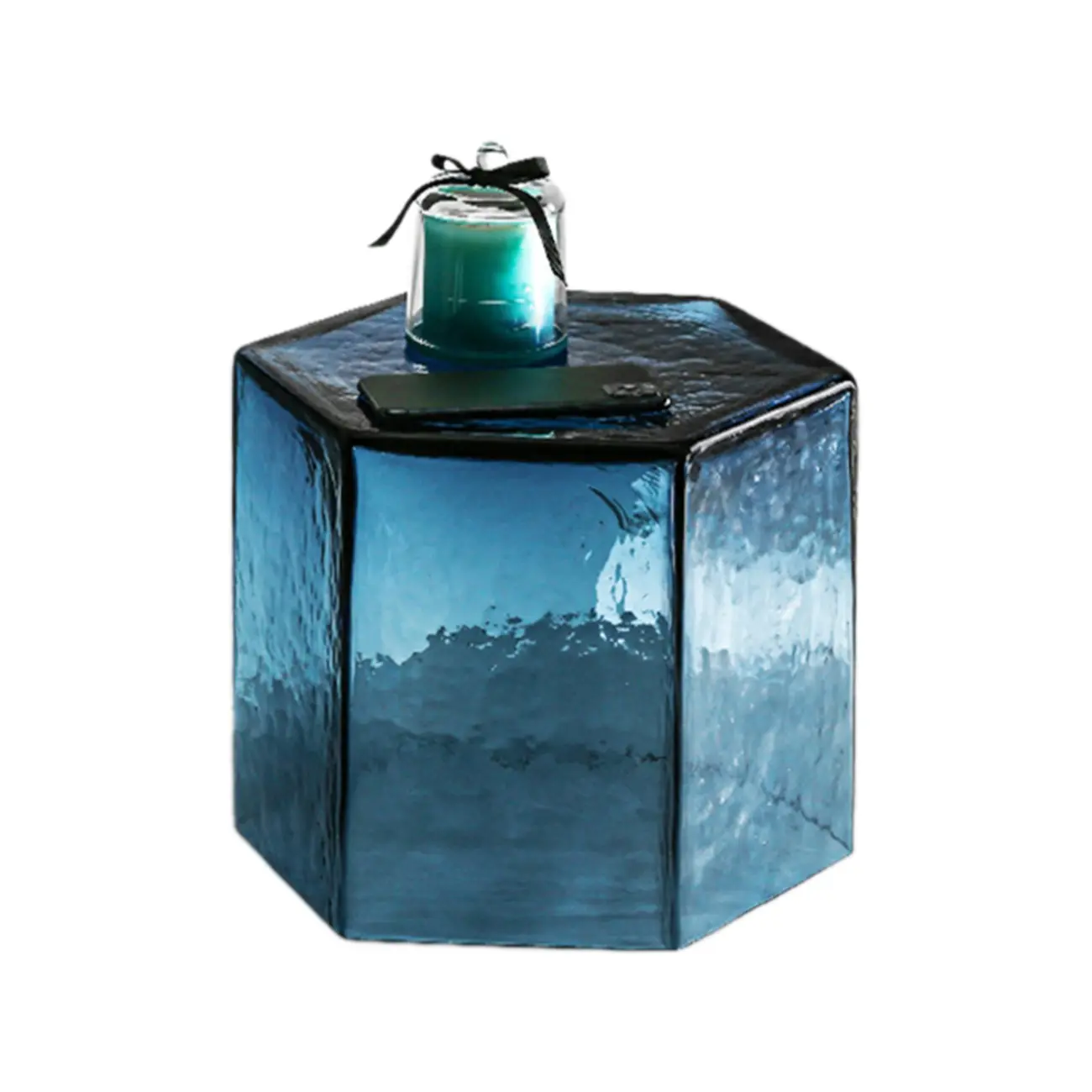 Modern Glass Hexagon End Table with Colorful for Living Room Image - 7 | homeyfad