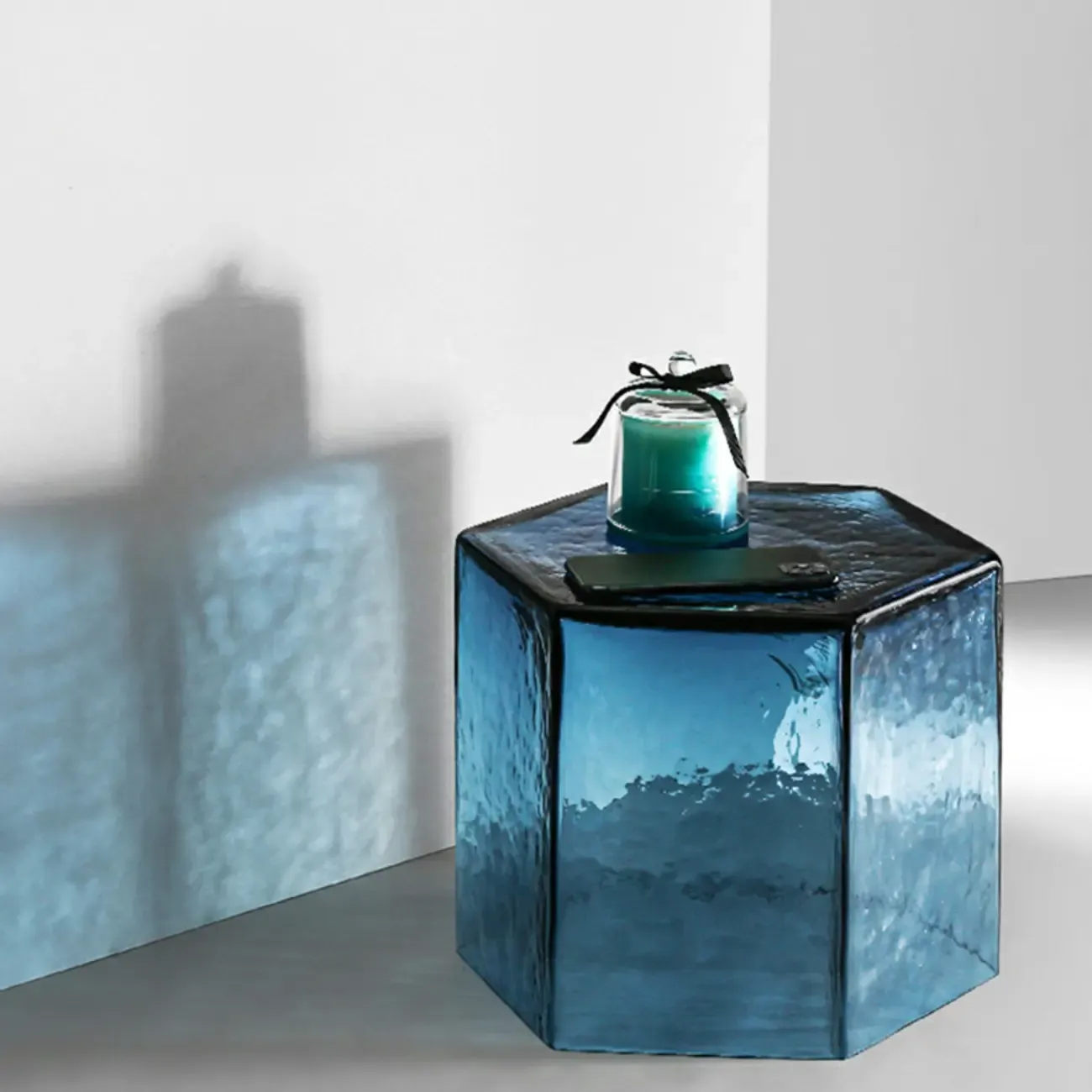 Modern Glass Hexagon End Table with Colorful for Living Room Image - 1