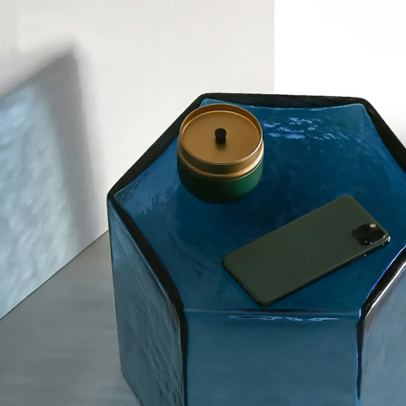 Modern Glass Hexagon End Table with Colorful for Living Room Image - 9