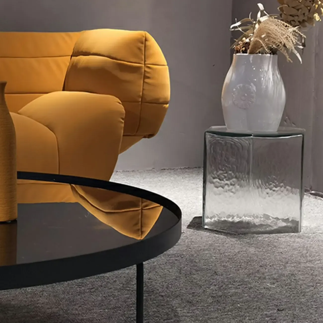 Modern Glass Hexagon End Table with Colorful for Living Room Image - 2