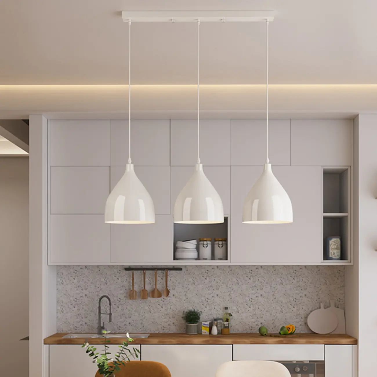 3-Light Modern Metal White Cone Island Light for Kitchen Image - 1 | homeyfad