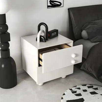 White Wood High-Gloss 2-Drawer Nightstand with Sphere Legs Image - 2