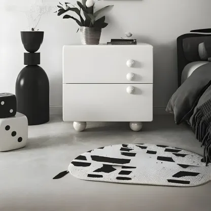 White Wood High-Gloss 2-Drawer Nightstand with Sphere Legs Image - 4