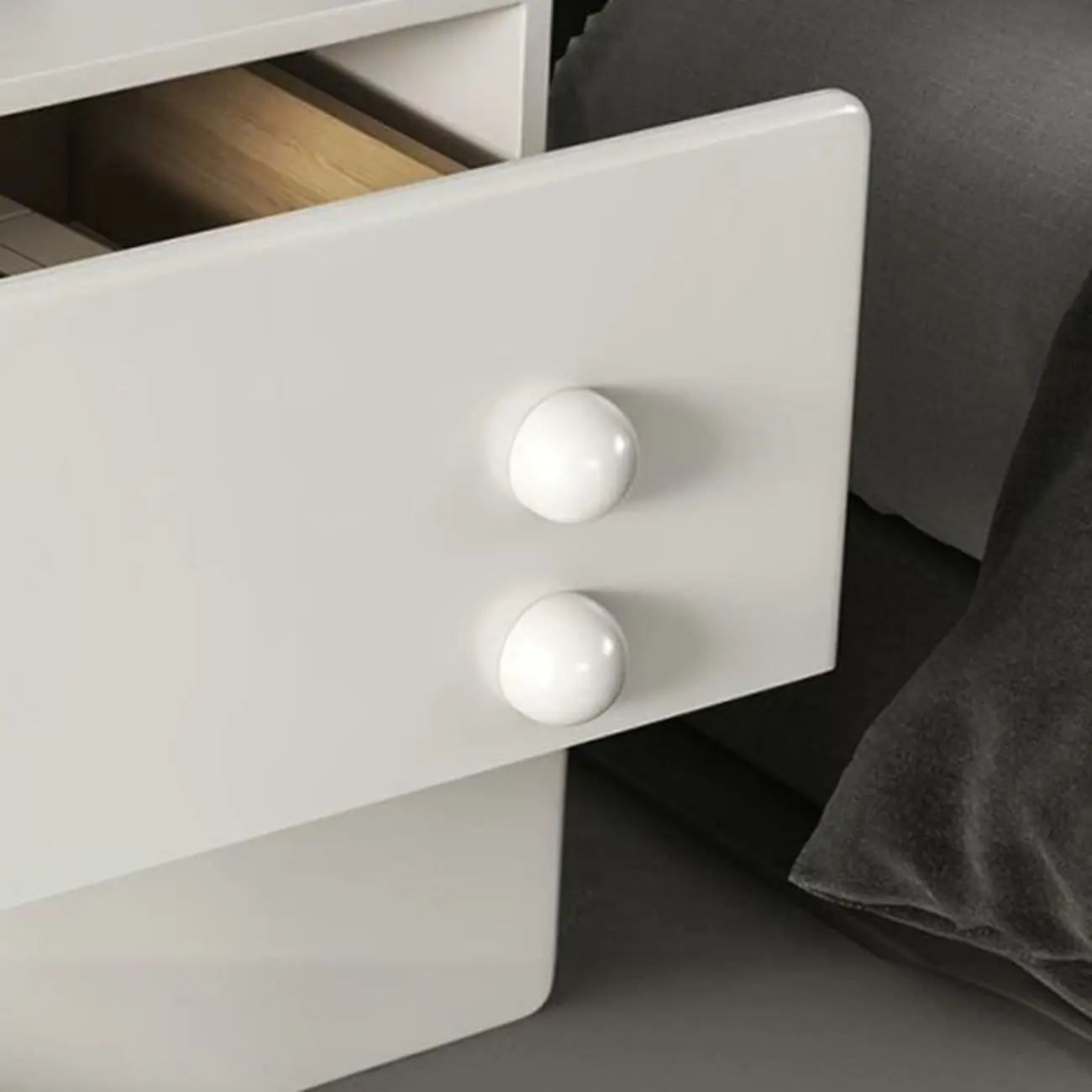 White Wood High-Gloss 2-Drawer Nightstand with Sphere Legs Image - 6 | homeyfad