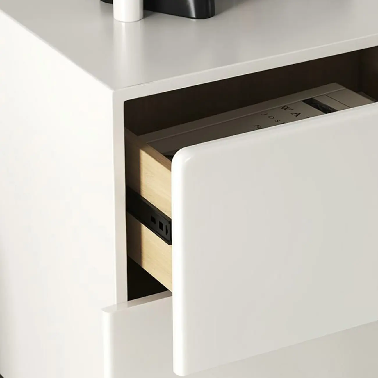 White Wood High-Gloss 2-Drawer Nightstand with Sphere Legs Image - 7 | homeyfad