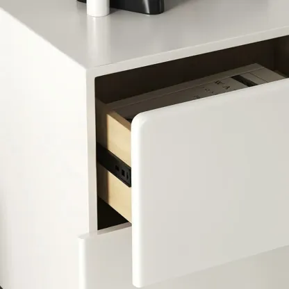 White Wood High-Gloss 2-Drawer Nightstand with Sphere Legs Image - 7