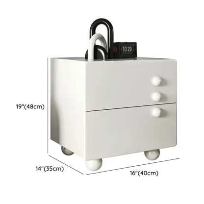 White Wood High-Gloss 2-Drawer Nightstand with Sphere Legs #size