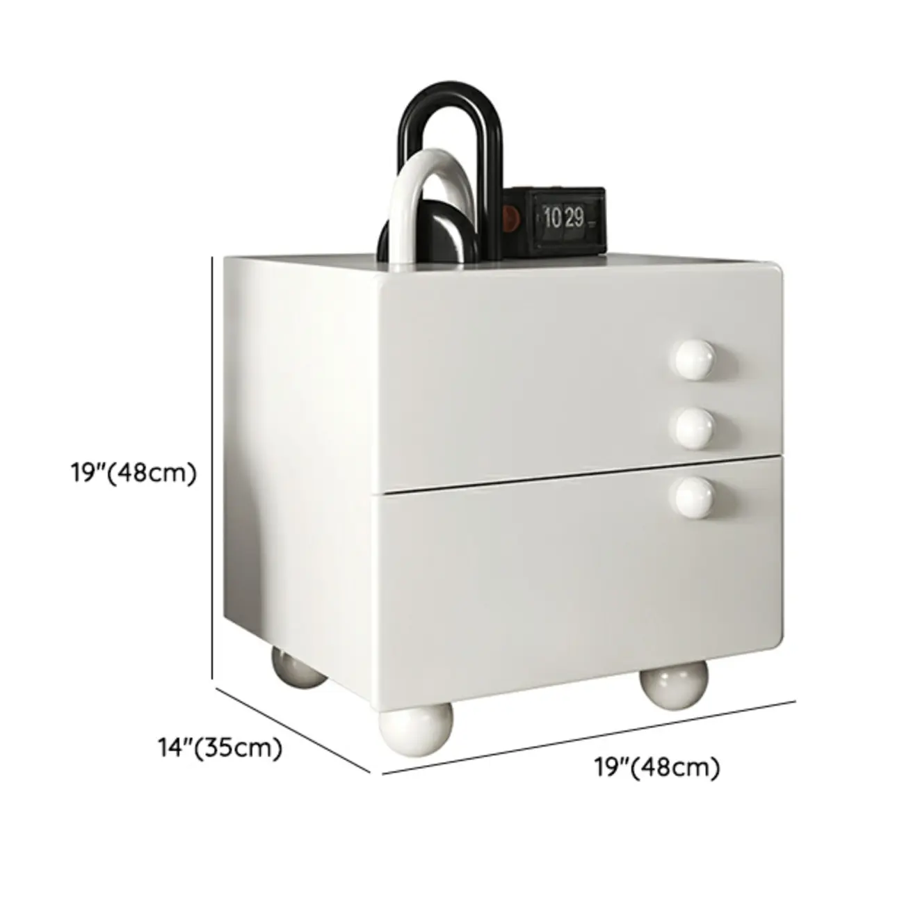 White Wood High-Gloss 2-Drawer Nightstand with Sphere Legs Image - 10 | homeyfad