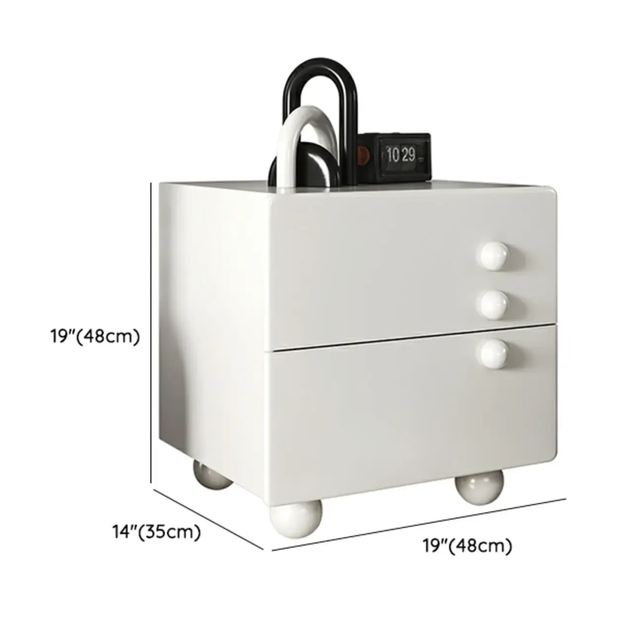 White Wood High-Gloss 2-Drawer Nightstand with Sphere Legs Image - 10