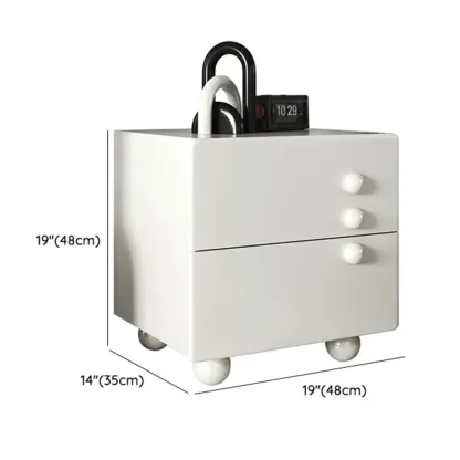White Wood High-Gloss 2-Drawer Nightstand with Sphere Legs Image - 10