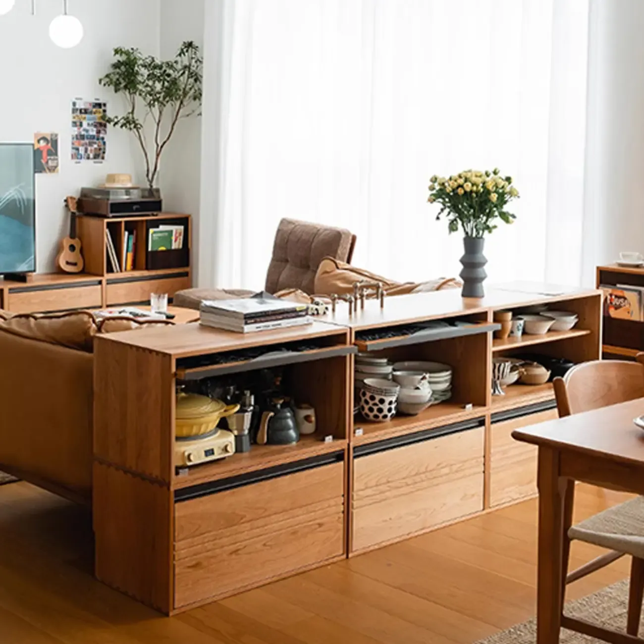 Scandinavian Cherry Wood Storage Display Bookcase Image - 2