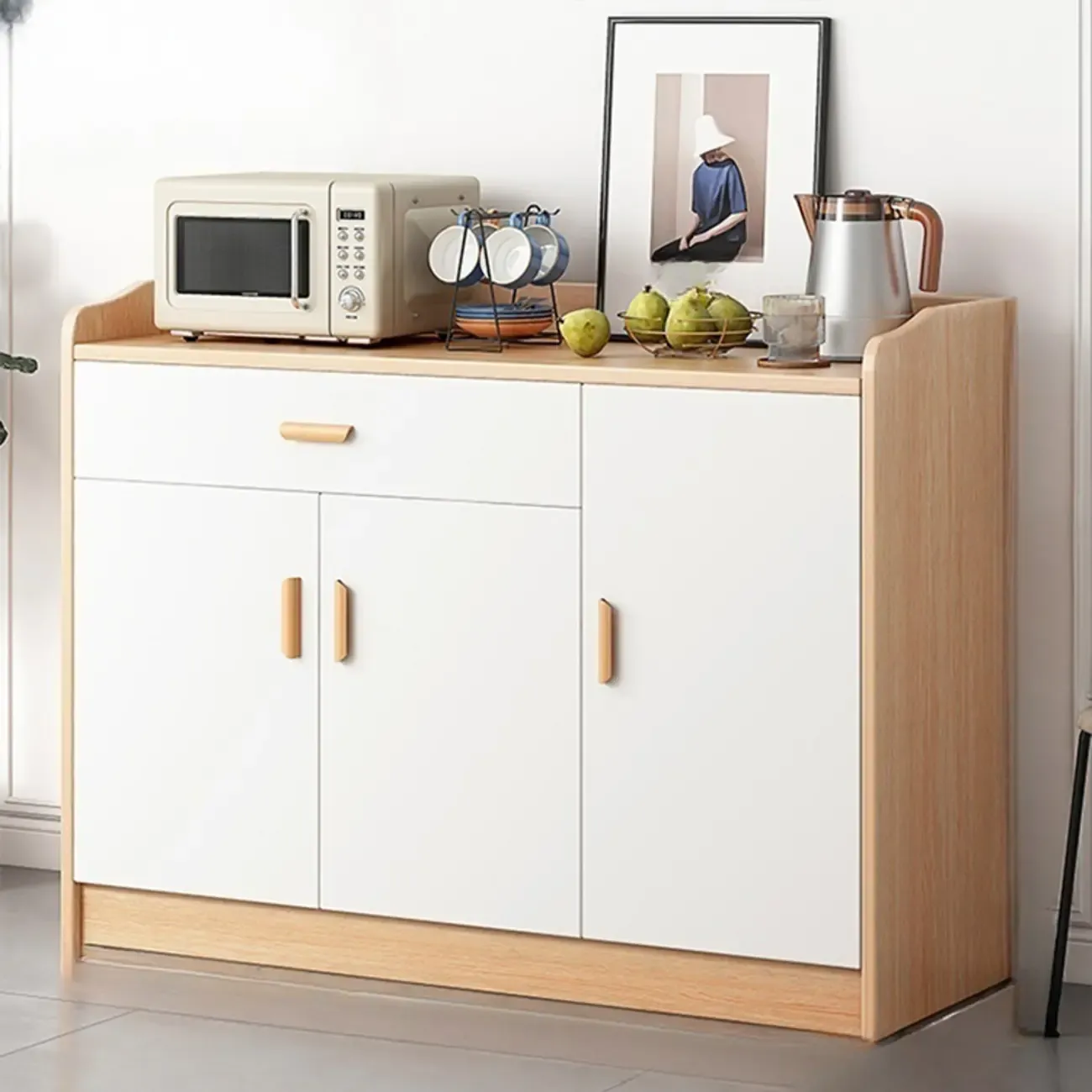 Modern Wooden Filing Cabinet with Drawers & Shelves for Office Image - 2