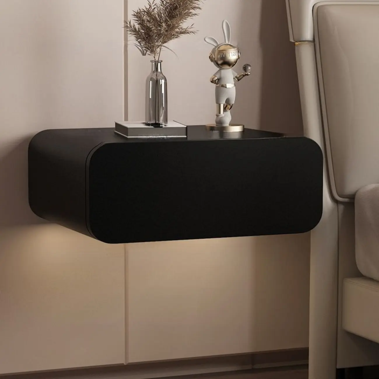 Modern Solid Wood Rock Slab Top Wall-Mounted Nightstand Image - 3 | homeyfad