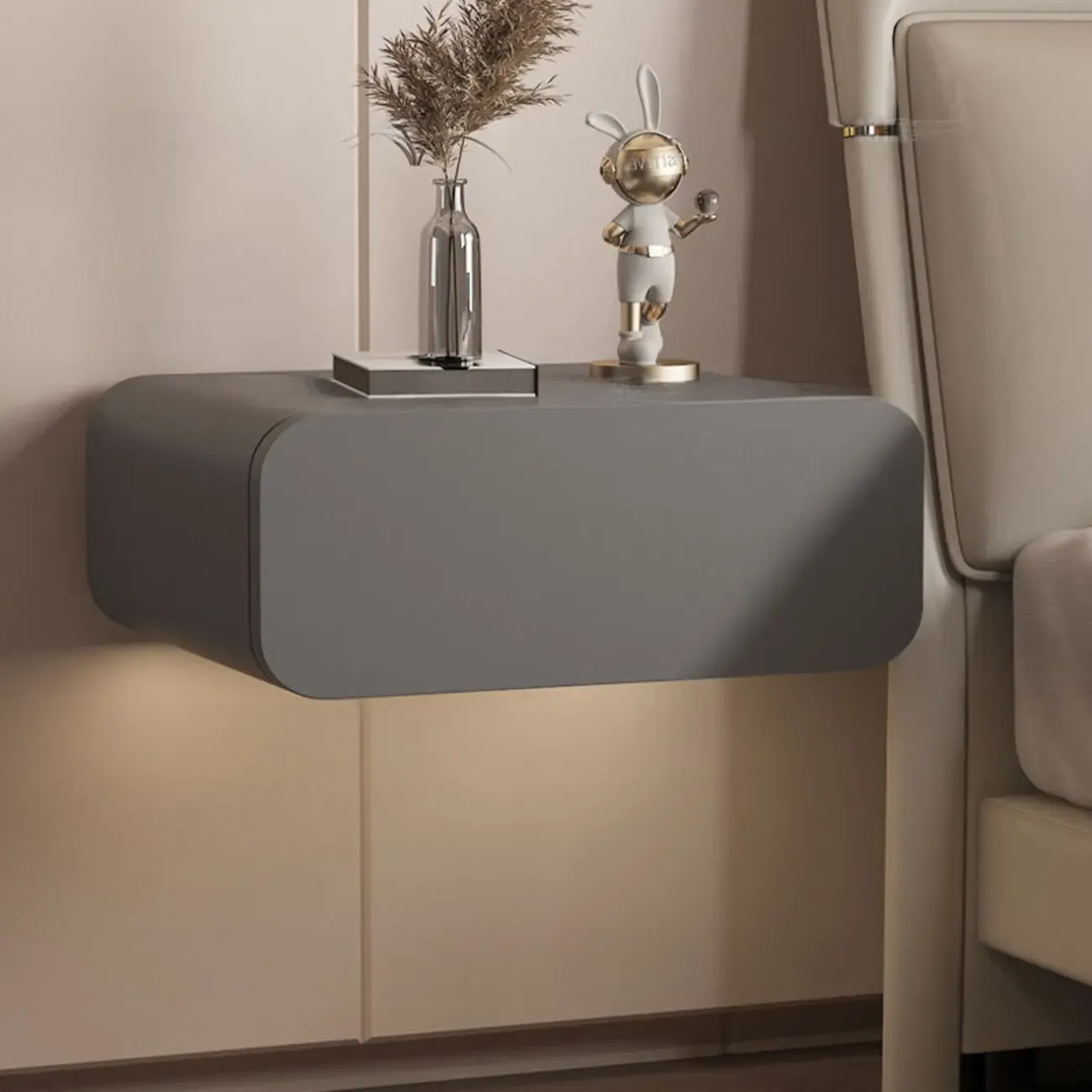 Modern Solid Wood Rock Slab Top Wall-Mounted Nightstand Image - 5