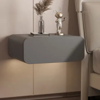 Modern Solid Wood Rock Slab Top Wall-Mounted Nightstand Image - 5