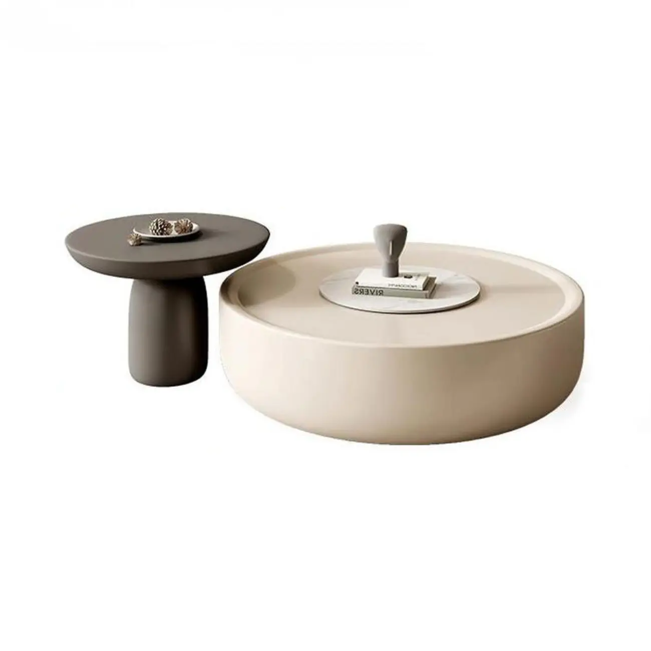 White Tray Top Stylish Round Wood Drawer Coffee Table Image - 6 | homeyfad