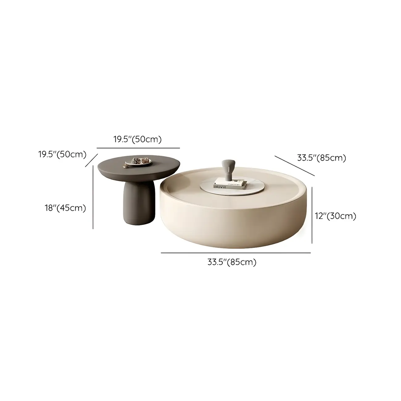 White Tray Top Stylish Round Wood Drawer Coffee Table #size