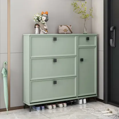 Contemporary Green Wood Shoe Cabinet for Entryway Image - 1