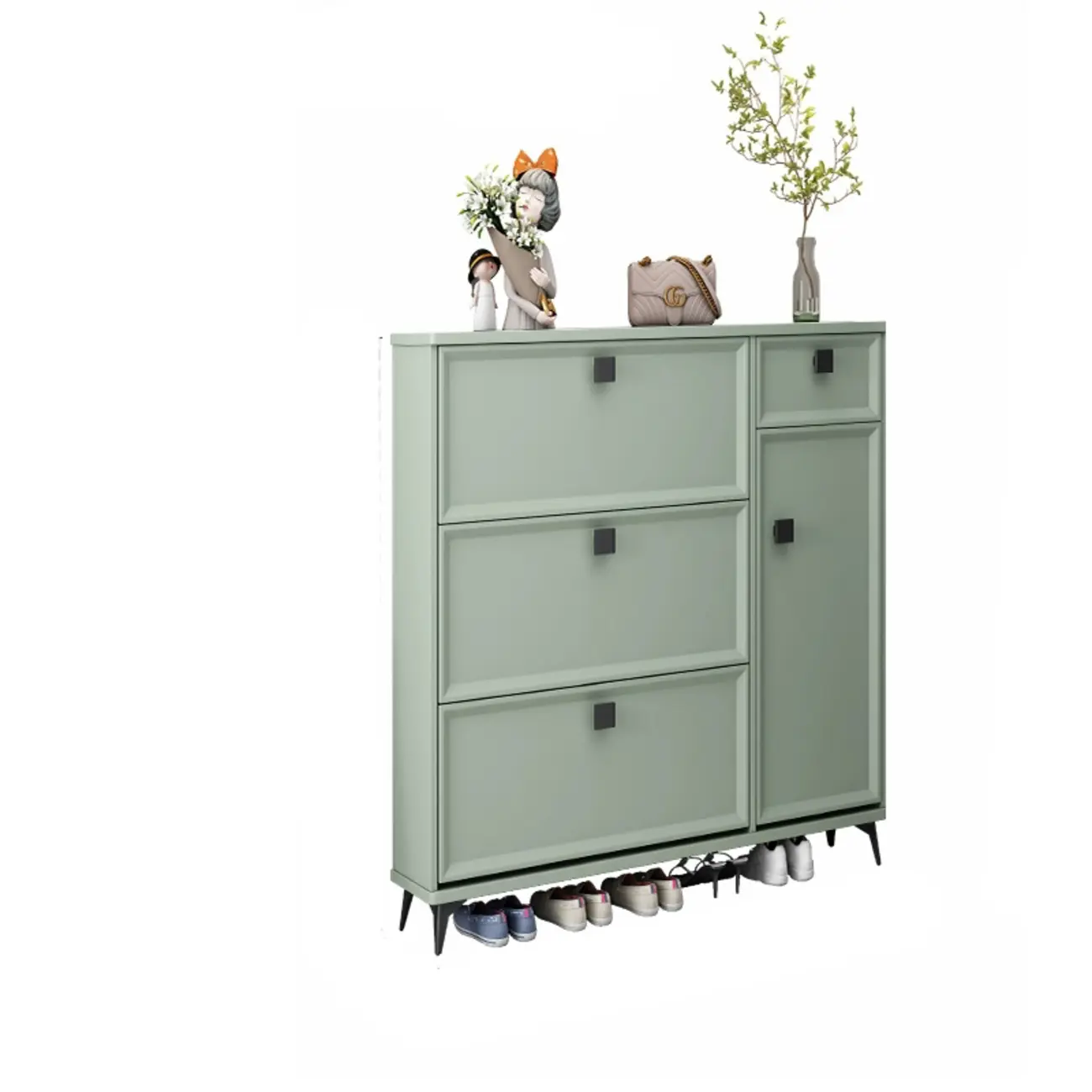 Contemporary Green Wood Shoe Cabinet for Entryway Image - 3 | homeyfad
