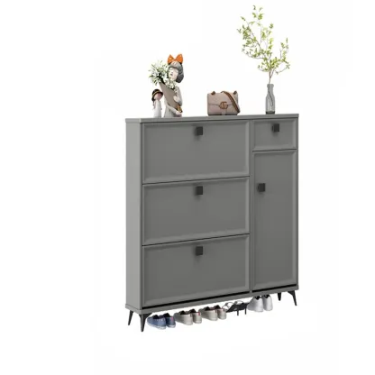 Contemporary Green Wood Shoe Cabinet for Entryway Image - 4