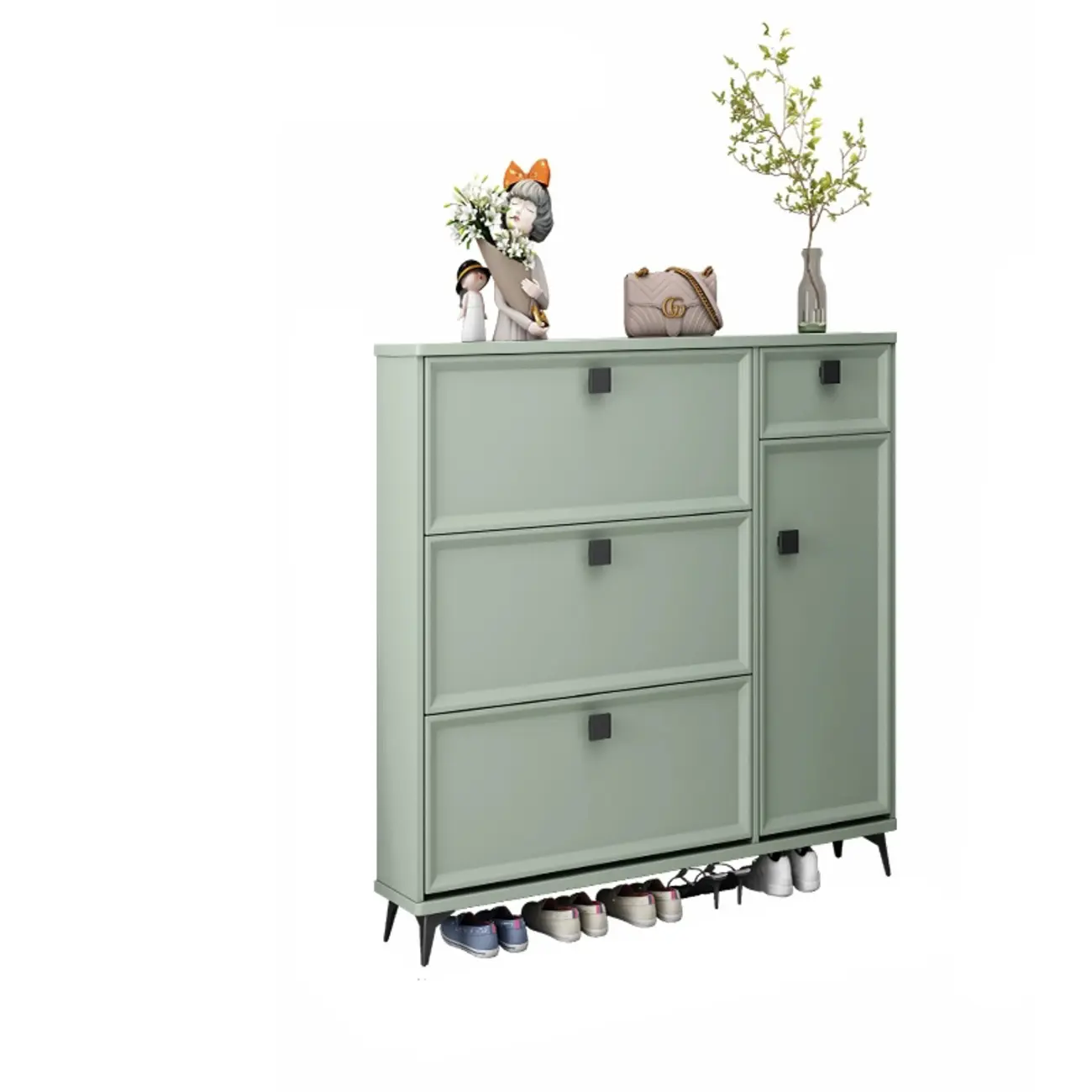Contemporary Green Wood Shoe Cabinet for Entryway Image - 6 | homeyfad