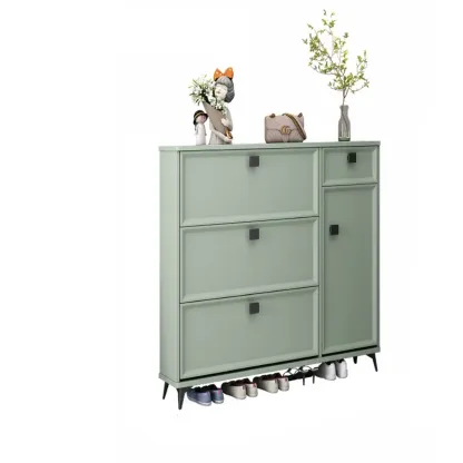 Contemporary Green Wood Shoe Cabinet for Entryway Image - 6