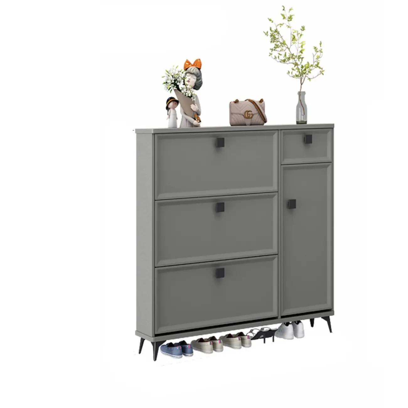 Contemporary Green Wood Shoe Cabinet for Entryway Image - 8 | homeyfad