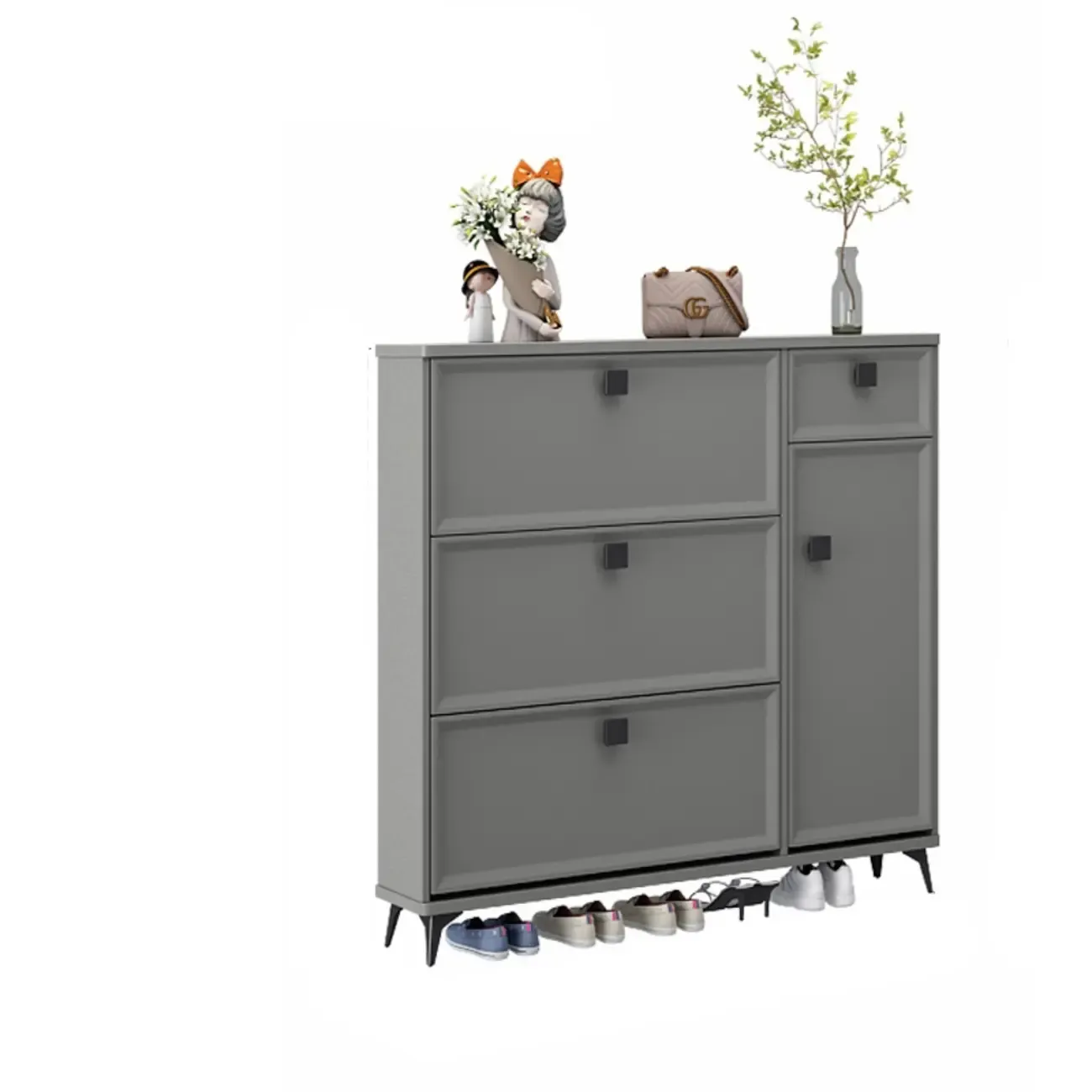 Contemporary Green Wood Shoe Cabinet for Entryway Image - 11