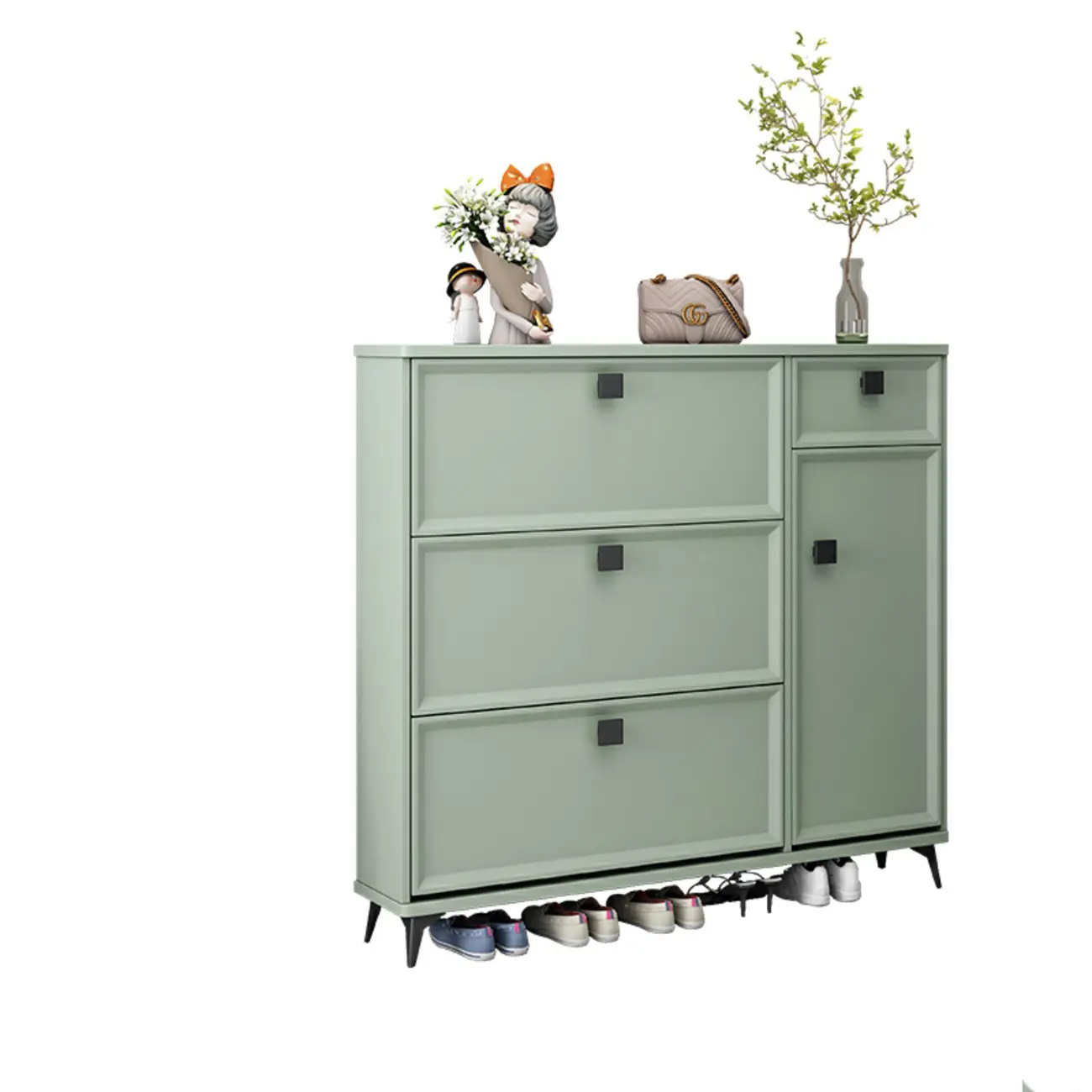 Contemporary Green Wood Shoe Cabinet for Entryway Image - 13 | homeyfad