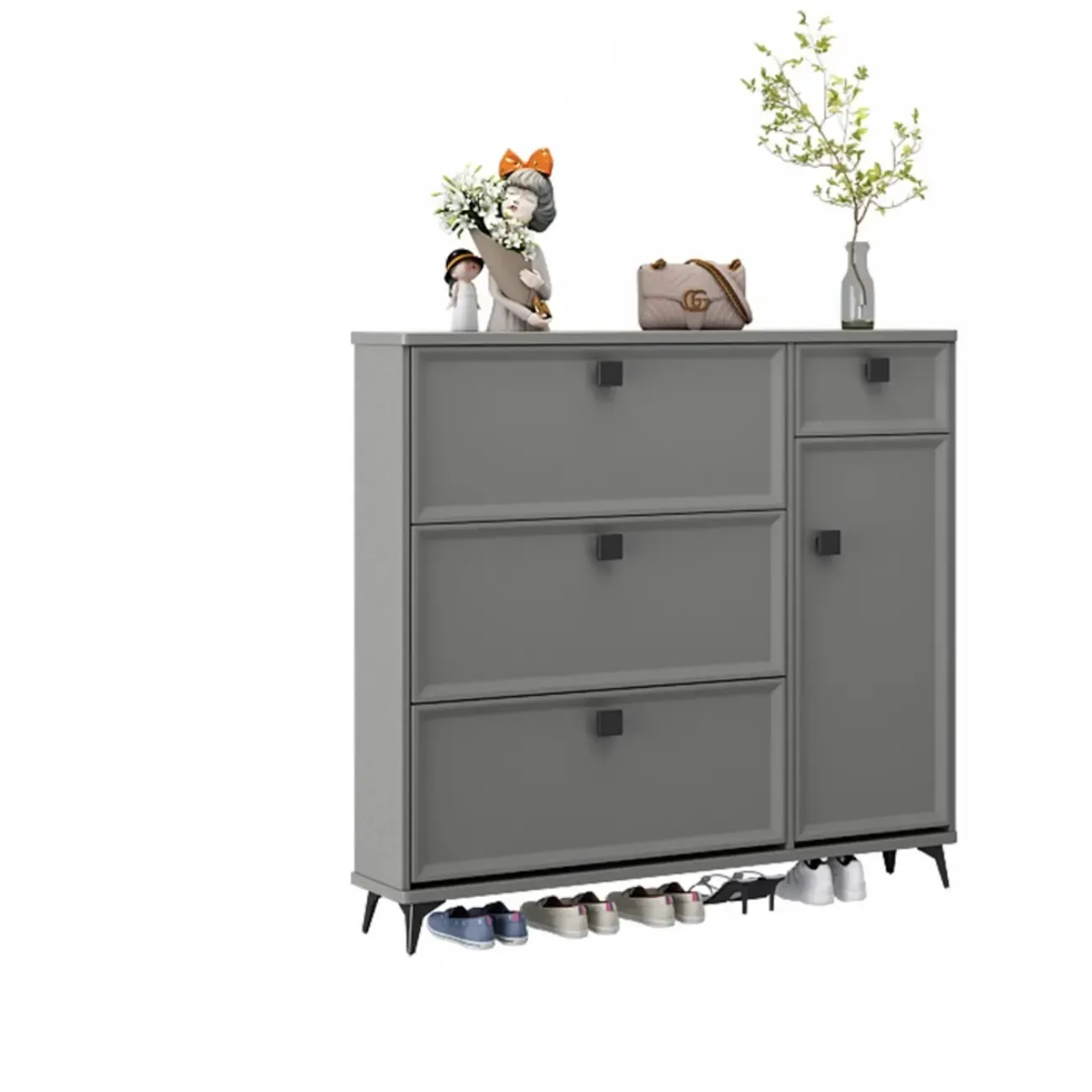 Contemporary Green Wood Shoe Cabinet for Entryway Image - 16