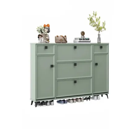 Contemporary Green Wood Shoe Cabinet for Entryway Image - 17