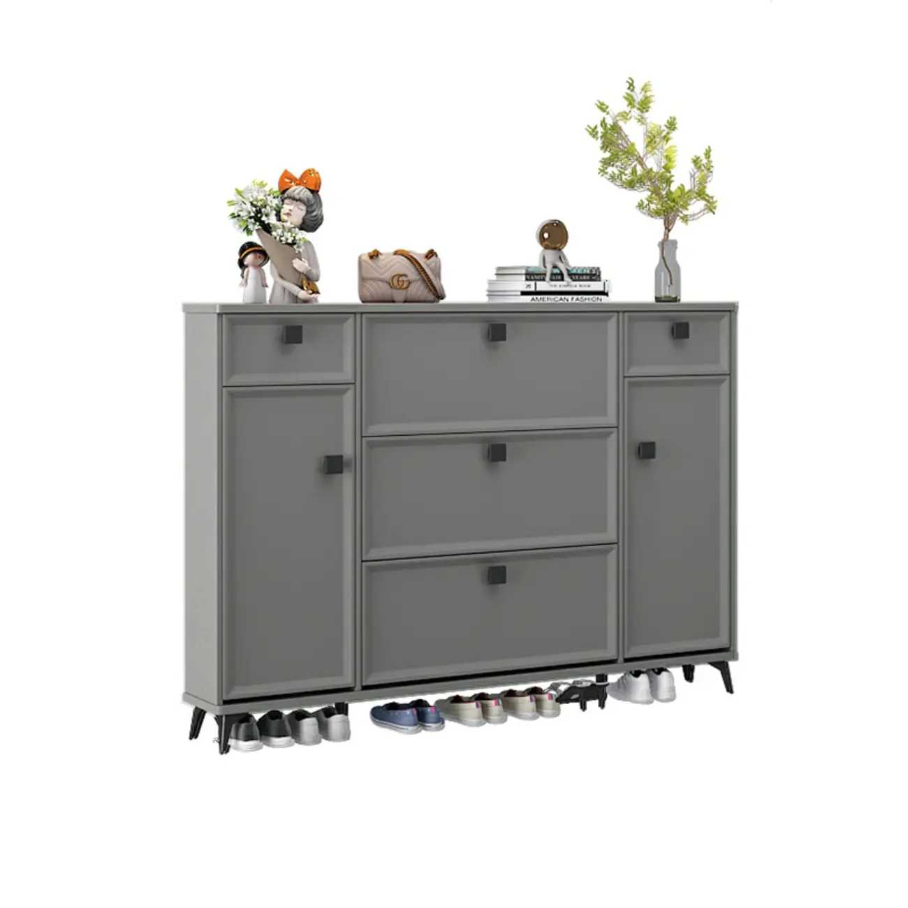 Contemporary Green Wood Shoe Cabinet for Entryway Image - 18 | homeyfad