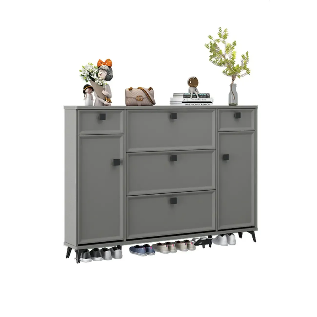 Contemporary Green Wood Shoe Cabinet for Entryway Image - 18