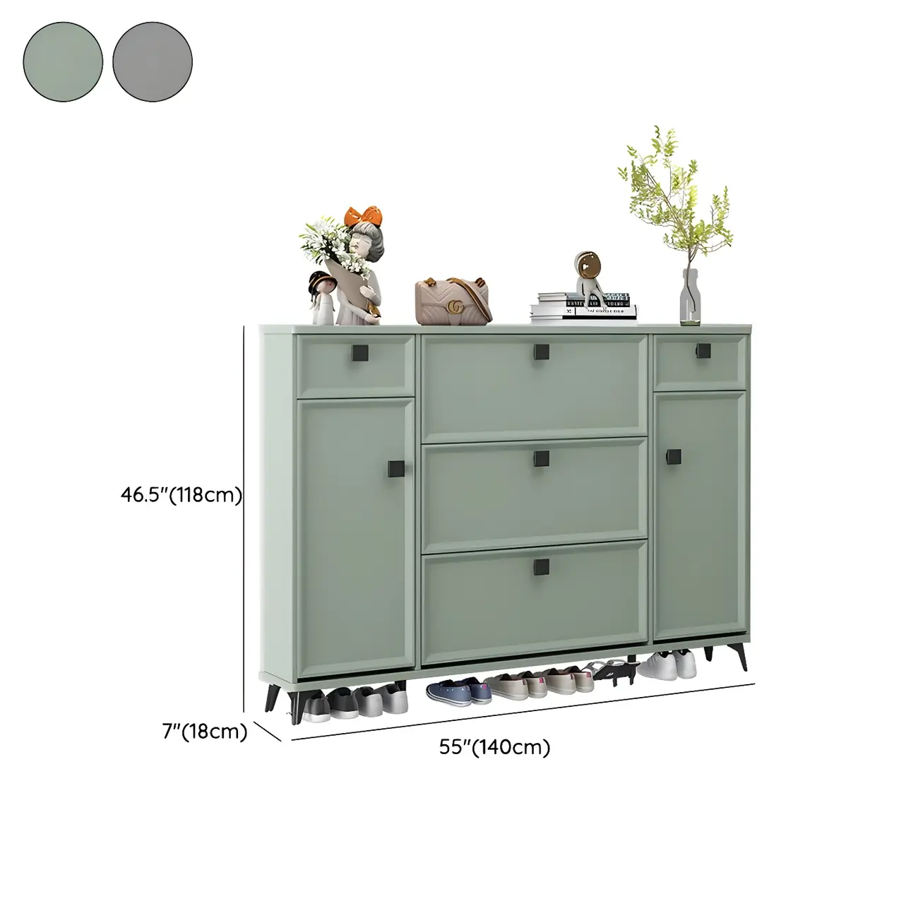 Contemporary Green Wood Shoe Cabinet for Entryway Image - 23 | homeyfad