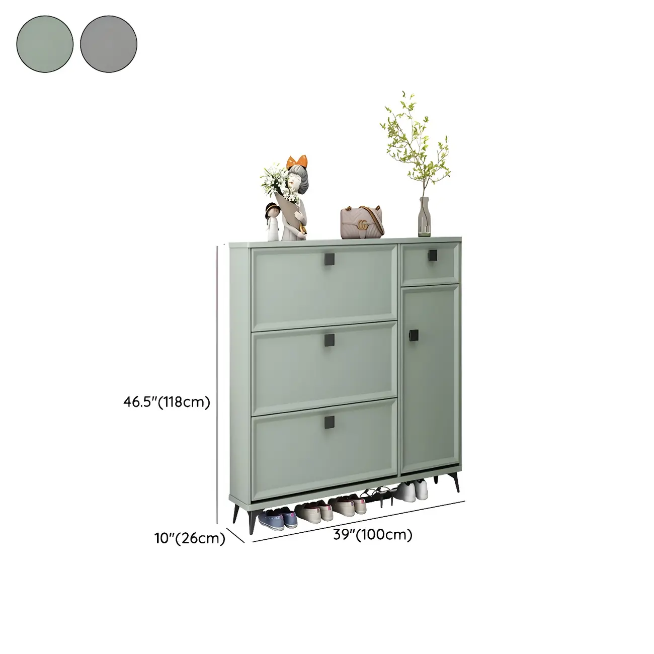 Contemporary Green Wood Shoe Cabinet for Entryway Image - 26 | homeyfad