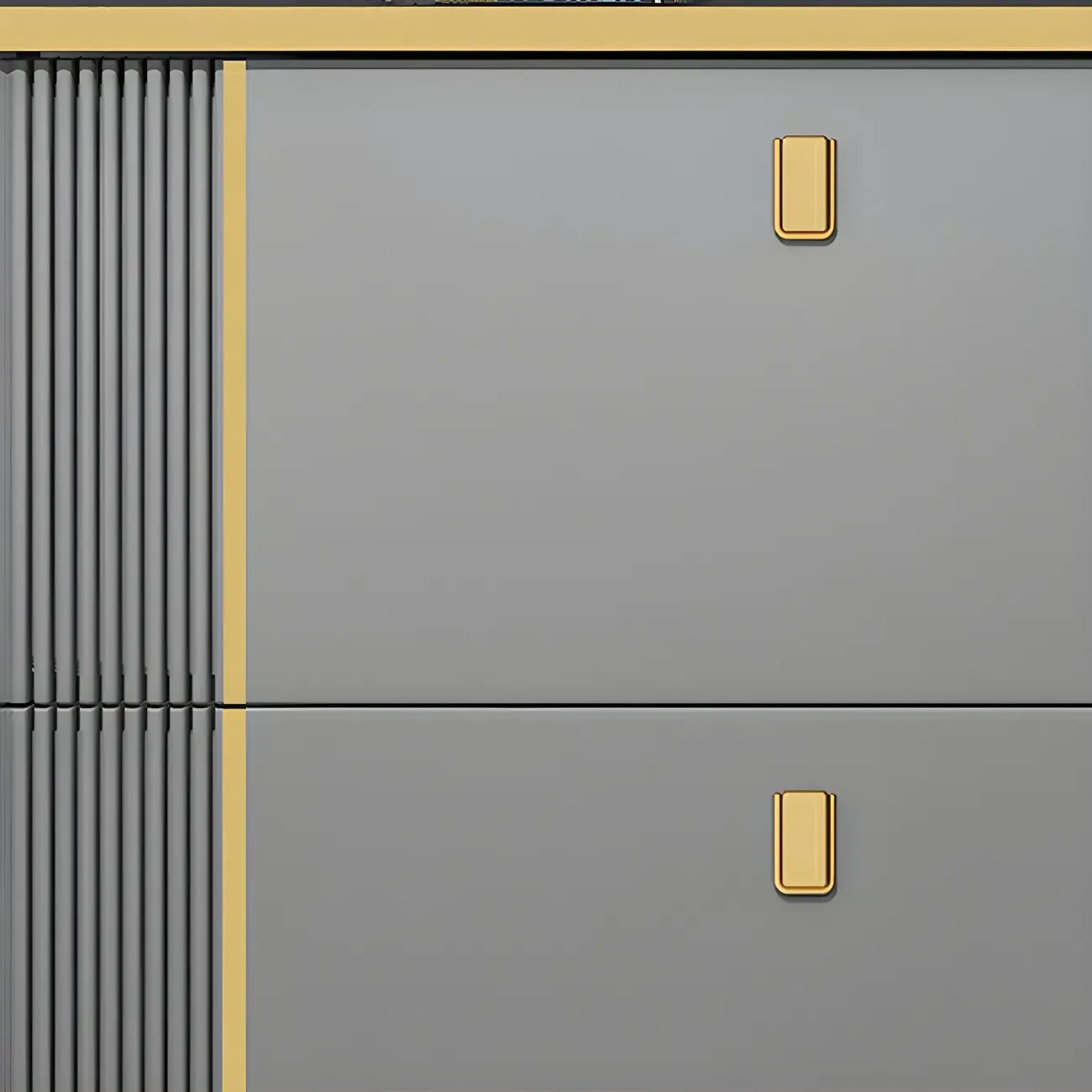 Large Entryway Grey Wooden Shoe Storage with Gold Trim Image - 15