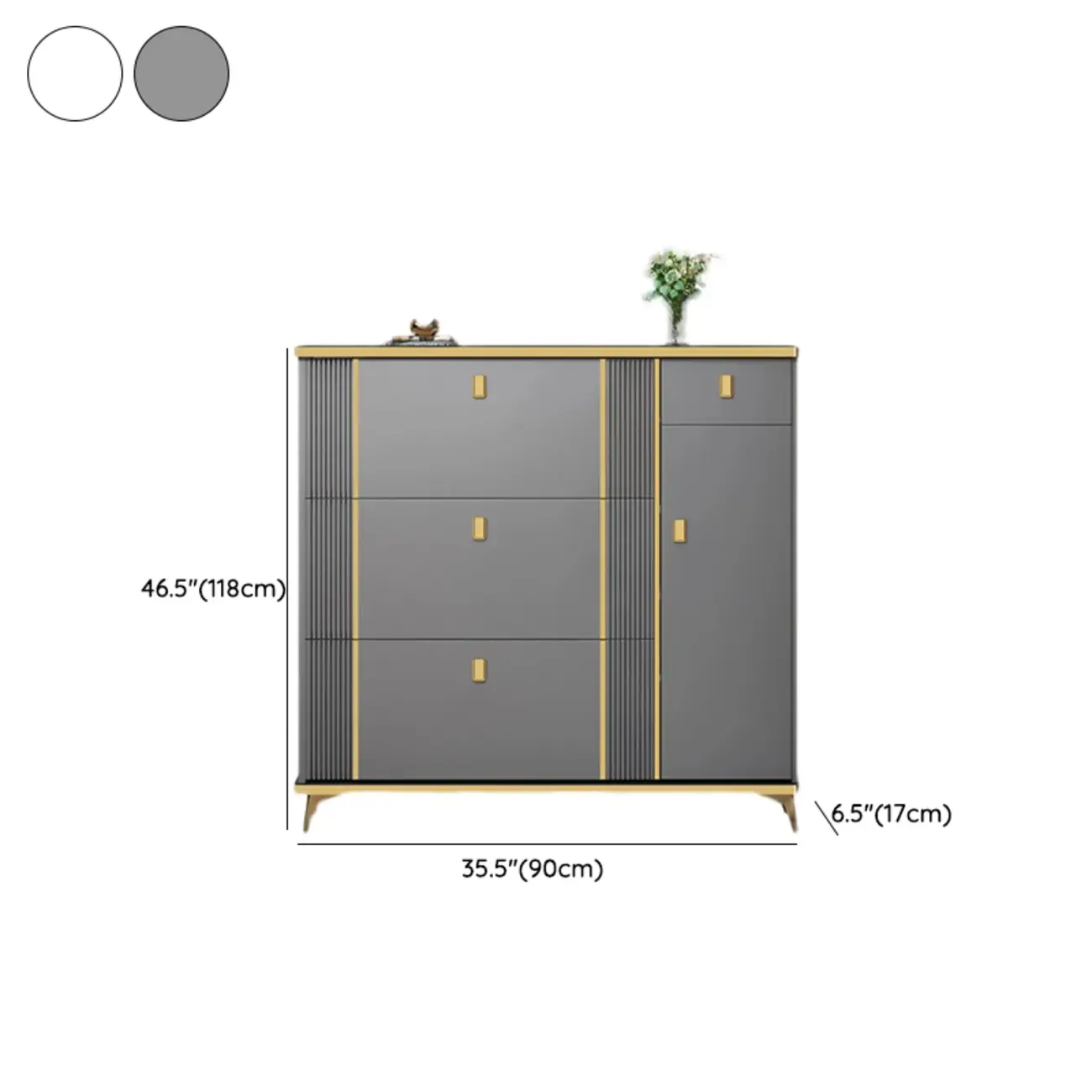 Large Entryway Grey Wooden Shoe Storage with Gold Trim Image - 20 | homeyfad
