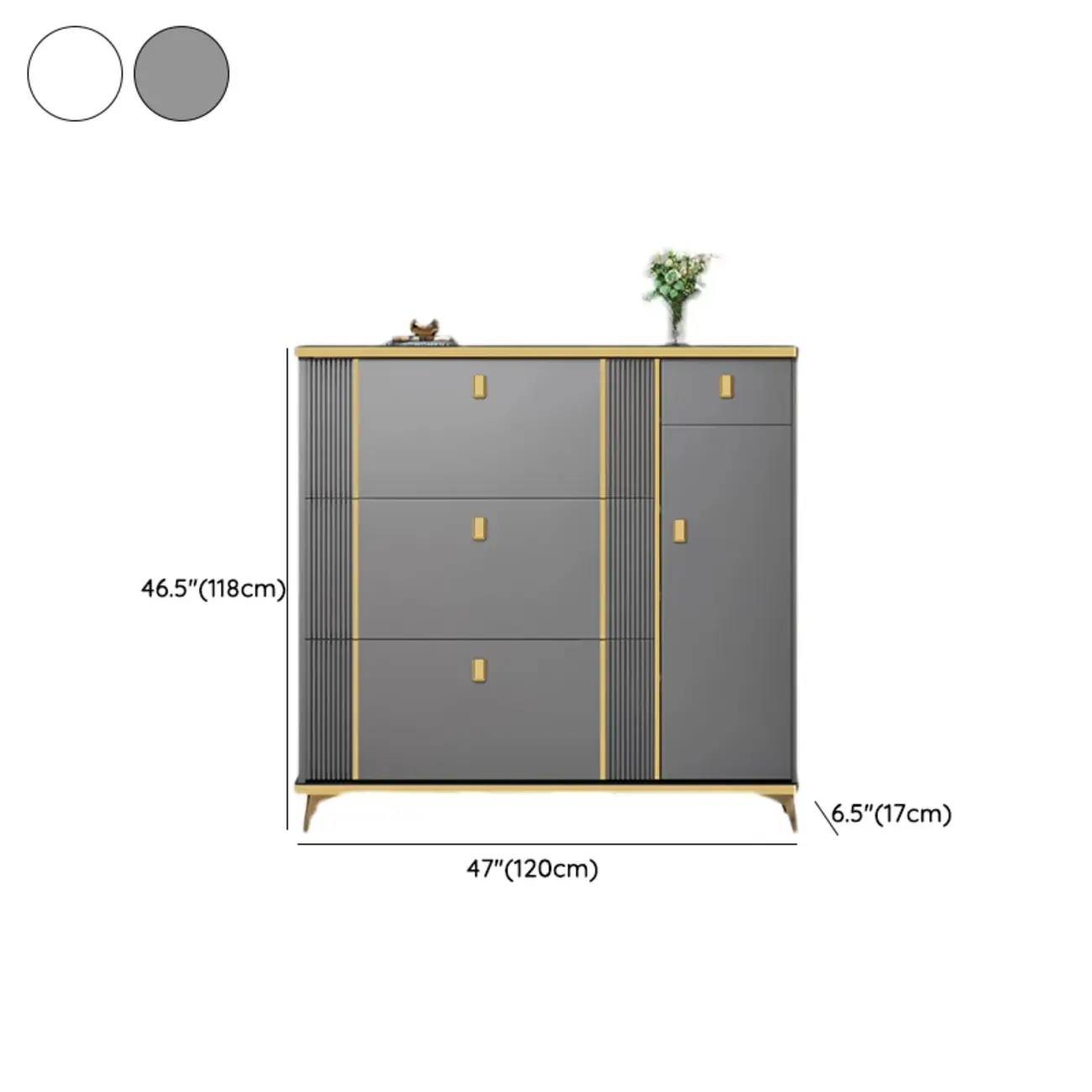 Large Entryway Grey Wooden Shoe Storage with Gold Trim Image - 22 | homeyfad