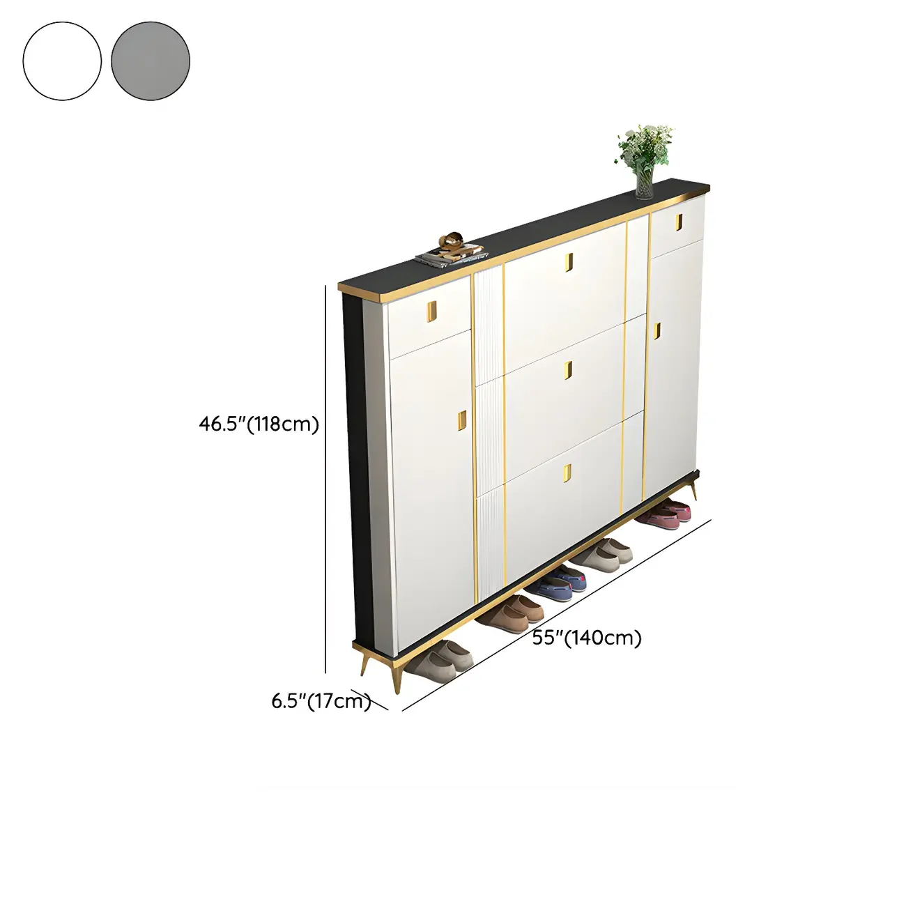 Large Entryway Grey Wooden Shoe Storage with Gold Trim Image - 23 | homeyfad