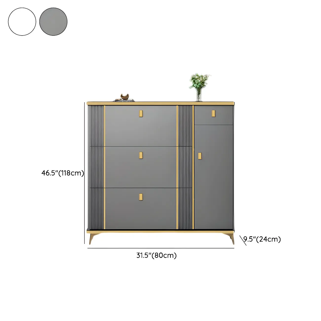 Large Entryway Grey Wooden Shoe Storage with Gold Trim Image - 24 | homeyfad