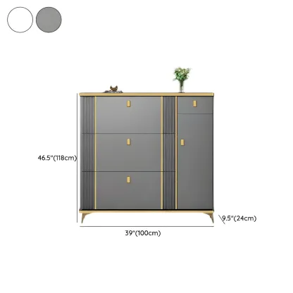 Large Entryway Grey Wooden Shoe Storage with Gold Trim Image - 26