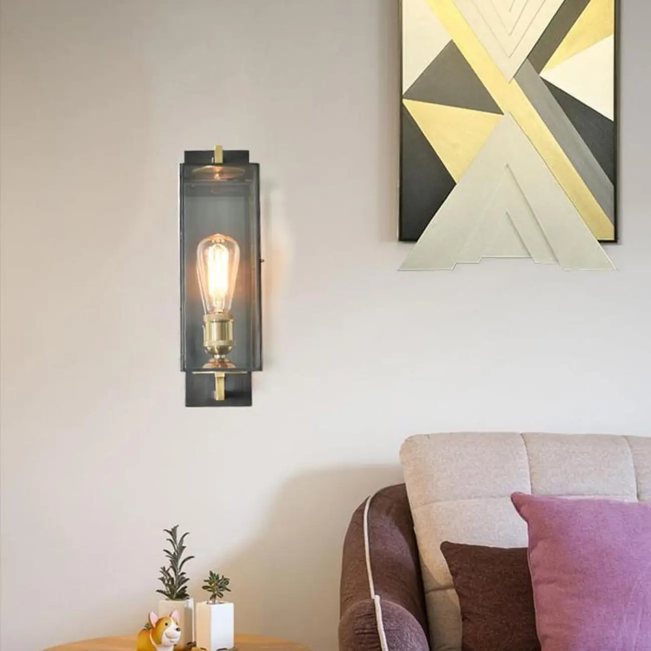 Gold Glass Small Black Modern Geometric LED Wall Sconce | homeyfad