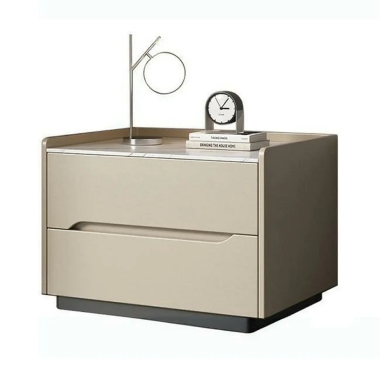 Modern Khaki Leather Stone Top 2-Drawer Nightstand Image - 9 | homeyfad