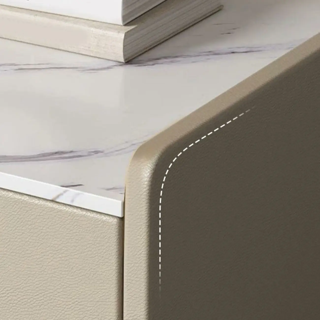 Modern Khaki Leather Stone Top 2-Drawer Nightstand Image - 13 | homeyfad