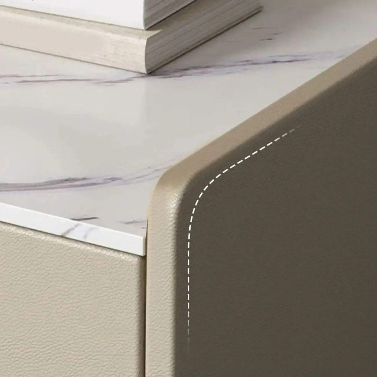 Modern Khaki Leather Stone Top 2-Drawer Nightstand Image - 13