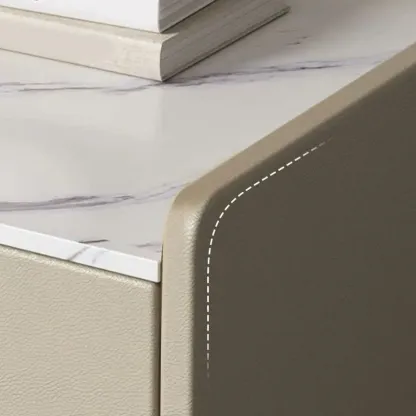 Modern Khaki Leather Stone Top 2-Drawer Nightstand Image - 13