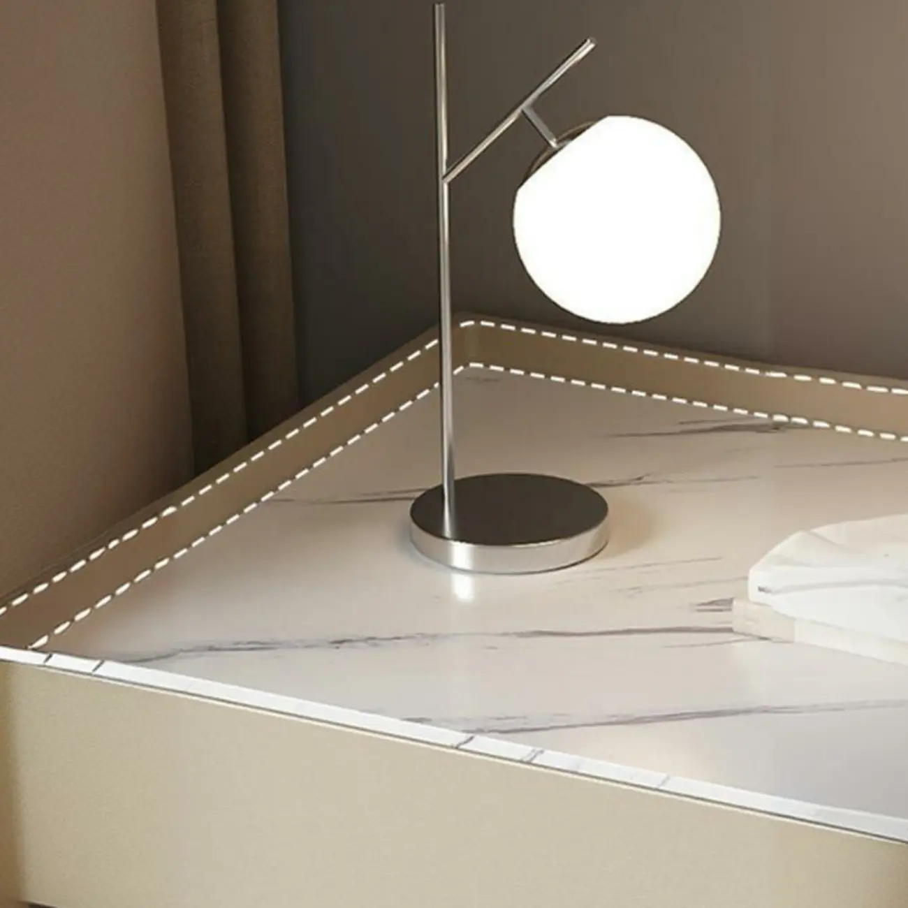 Modern Khaki Leather Stone Top 2-Drawer Nightstand Image - 12 | homeyfad