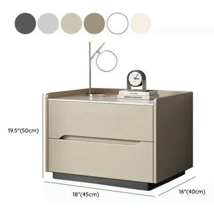Modern Khaki Leather Stone Top 2-Drawer Nightstand Image - 17