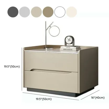 Modern Khaki Leather Stone Top 2-Drawer Nightstand Image - 18
