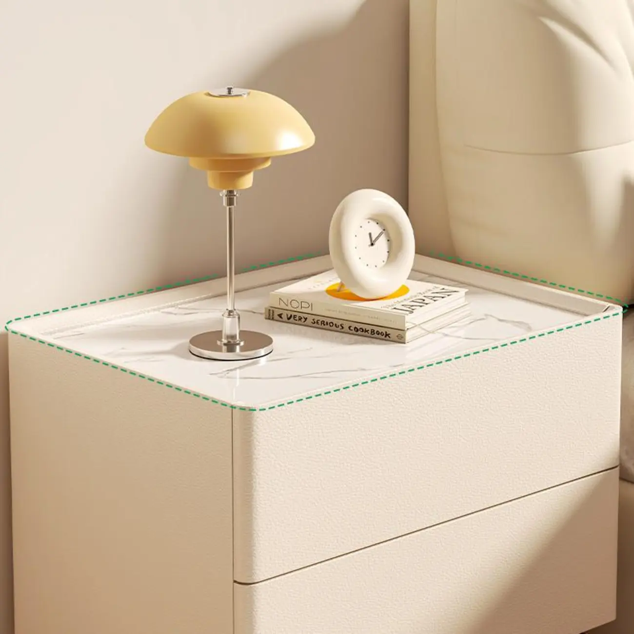 Modern Dark Gray Leather Stone Top 2-Drawer Nightstand Image - 7 | homeyfad